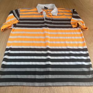 Brooklyn Style Men’s 4XL Orange Gray White Striped Polo Shirt Casual Comfort Fit
